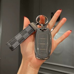 Car Key Remote Cover for GWM Haval H6 Jolion Remote - Grey TPU with Carry Strap