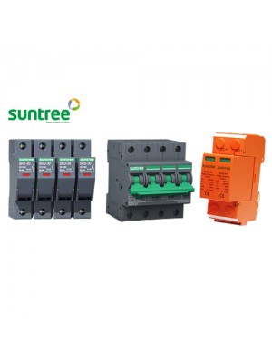 Suntree DIY 2in-1out 1000V DC Solar PV Combiner Box Kit - Fuse Holder + SPD + 63A 4P Breaker